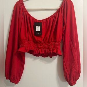 Red Long Sleeve Crop Top Fashion Nova